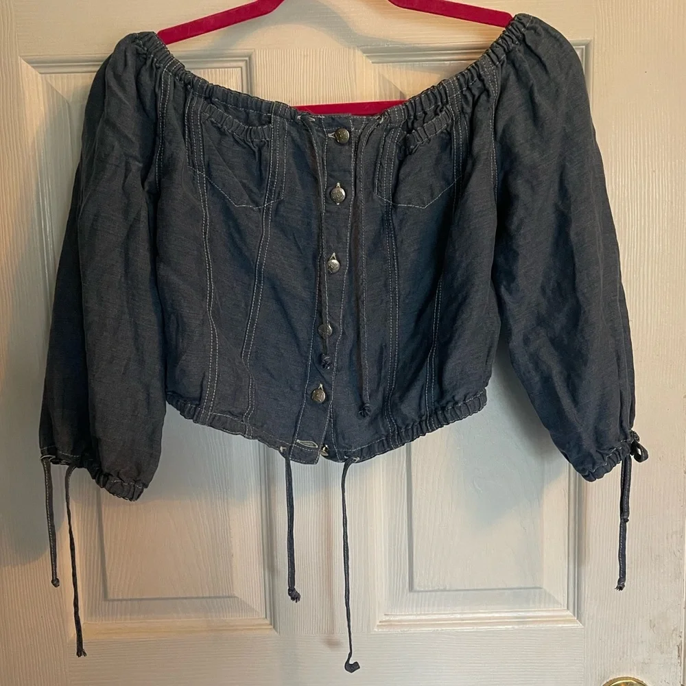 Jean Paul Guiltier off the shoulder denim crop top - Picture 12 of 14